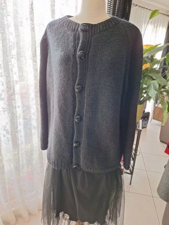 Cardigan noir, tricot main, taille 42