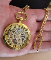 Neue mechanische Taschenuhr in Gold inkl. Kette offene Unruh