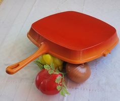 🟠 Neuwertig und Knallorange Grillpfanne Gusseisen