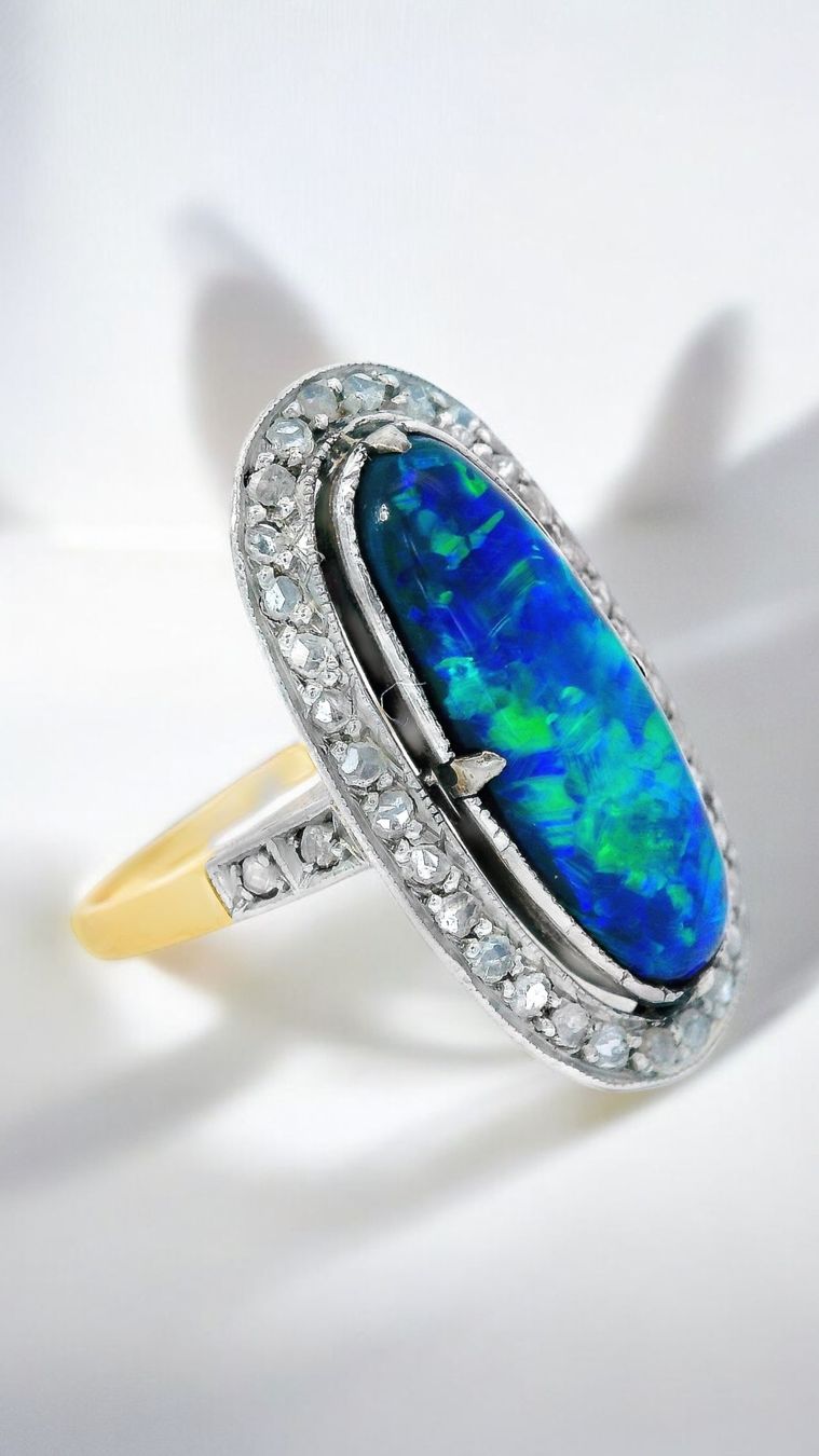 Ringe: Antiker 18k Gold Ring mit schwarzem Opal & Diamanten – Gebraucht aus Embrach von estzeh1 1