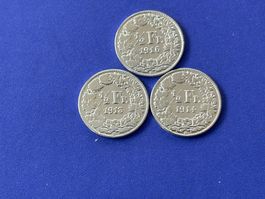 1/2 Fr. 1913, 1914, 1916 vorzüglich