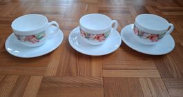 Lot de 3 tasses et sous-tasses à expresso avec fleurs neuves