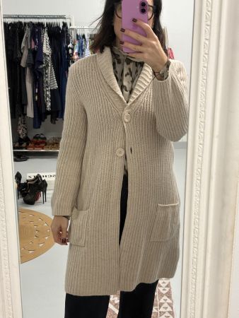 Repeat Strickjacke lang Beige 40 Wolle Kaschmir Cardigan