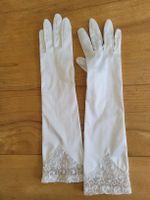 Lange Brauthandschuhe weiss mit Spitze, guter Zustand