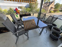 Gartentisch mit Glas und 6 Stühlen gebraucht !!!AB 1 Fr.!!!