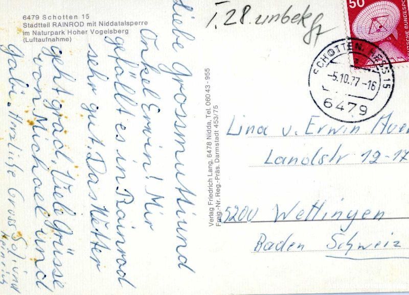 Ansichtskarten: Schotten - Luftaufnahme + 1977 – Gebraucht aus Emmenbrücke von teestube 1