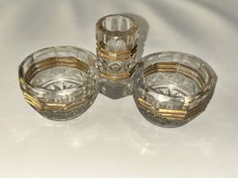 3-teiliges antikes Kristall-Salzset mit Goldrand, Top!