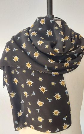Seidenfoulard schwarz Motiv Edelweiß