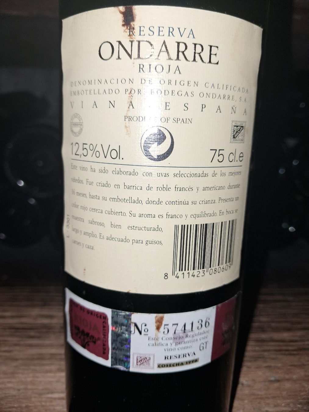 Rioja Vino: Bodegas Ondarre Reserva Rioja 1998 – Nuovo e nell'imballaggio originale da Le locle venduto da juliensaran 3