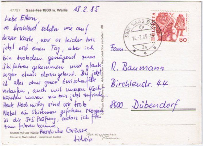 Cartoline postali: Saas Fee - mit Feegletscher Alphube, Täschhorn, Dom – Usato da Binningen venduto da Mountainrider 1