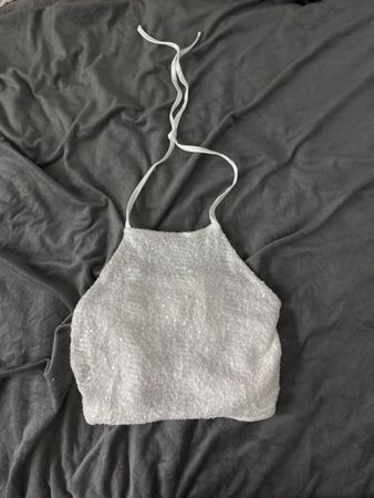 Weisses Pailletten Top, Gr. XS, perfekt für den Sommer!