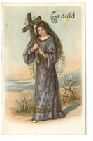 Kardinaltugend: Geduld - Mädchen - Kreuz - Präge-Litho 1907