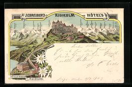 Litho Rigi-Kulm, Schreiber's Hotels und 