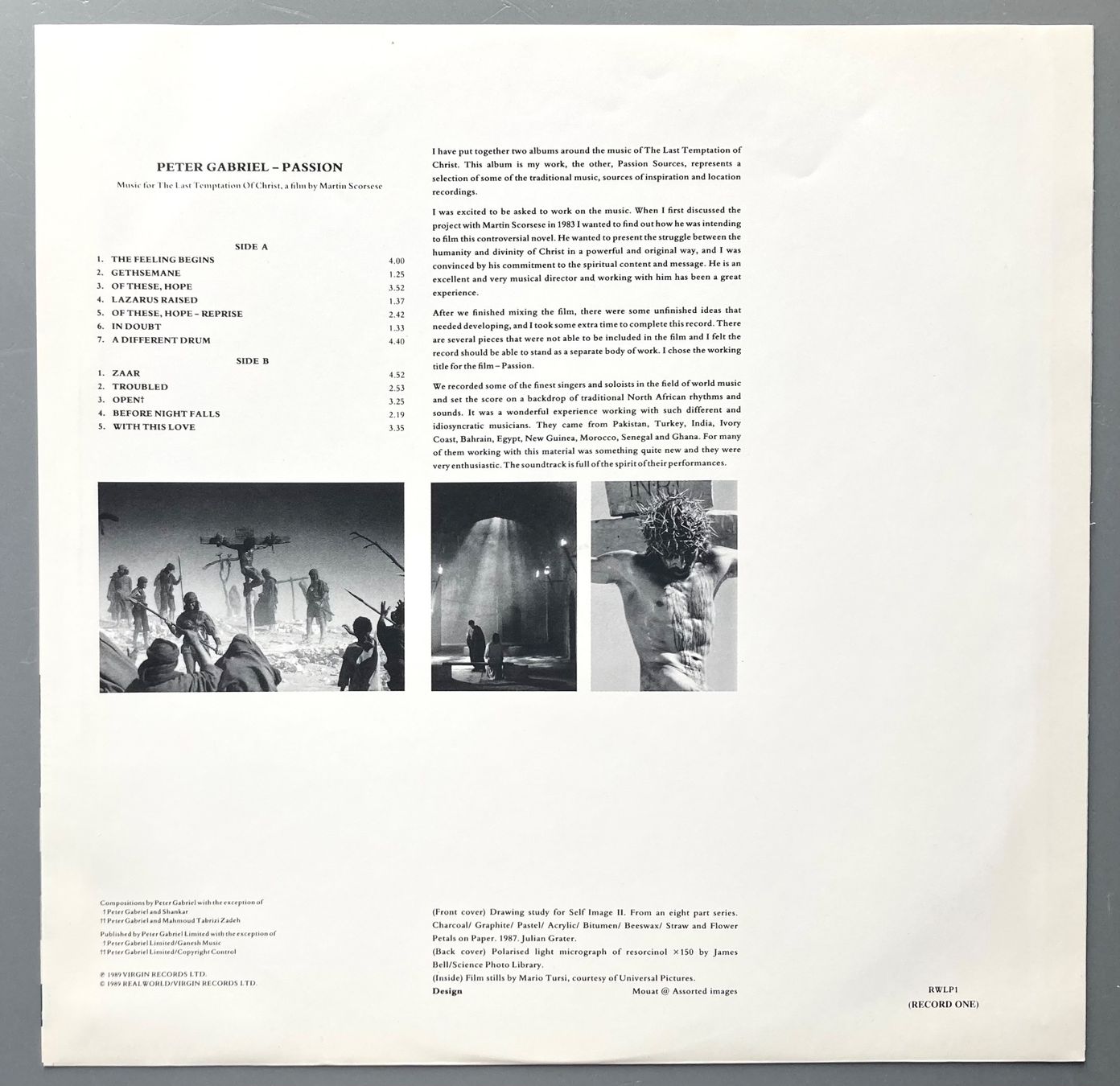 Dischi in vinile: PETER GABRIEL - PASSION – Usato da Poliez-Pittet venduto da Newtown-Records 2