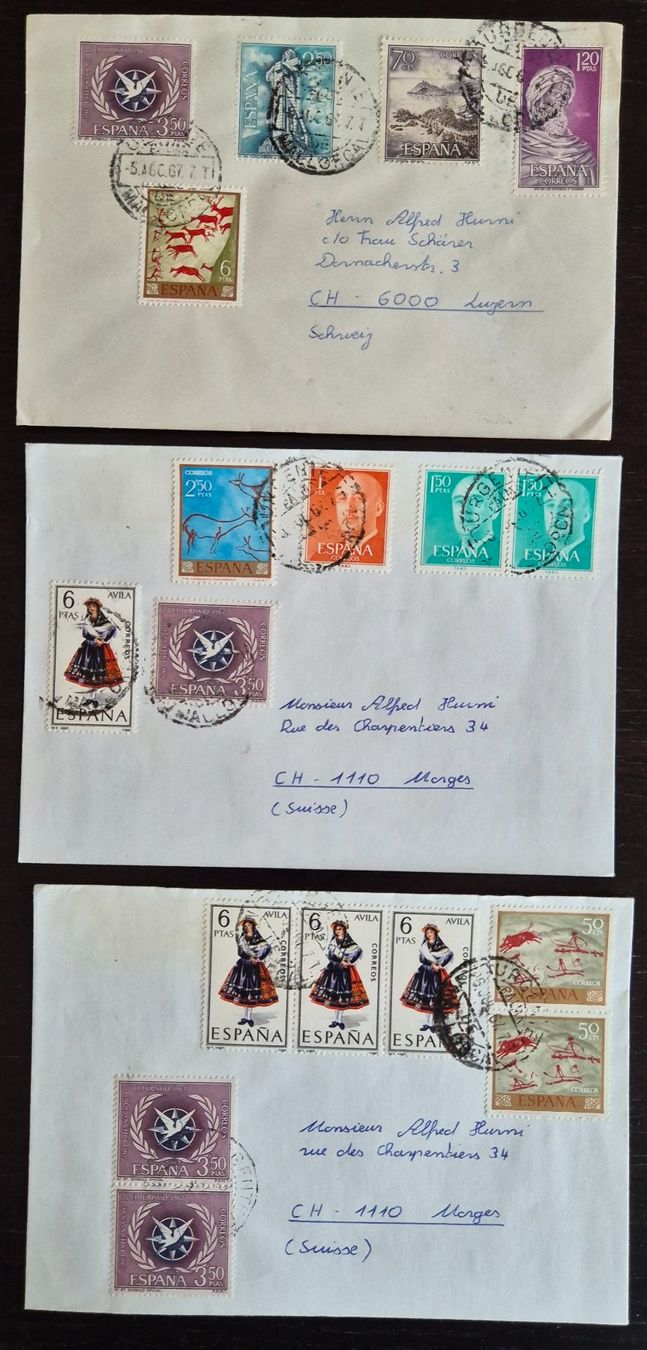 Alle Briefmarken: 3 Briefe Spanien – Gebraucht aus Buus von papillon098