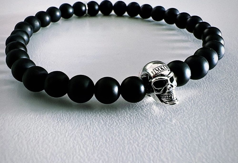 Makijali Totenkopf Armband Onyx Perlen Silber 925 *NEU* 1