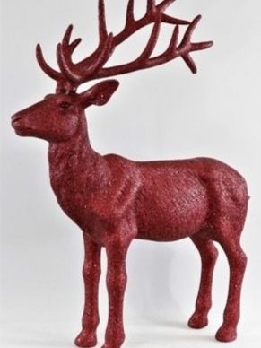 Statuette: Grosser Deko Hirsch in rot mit Glitter – Nuovo e nell'imballaggio originale da Schaffhausen venduto da AtelierPudesco