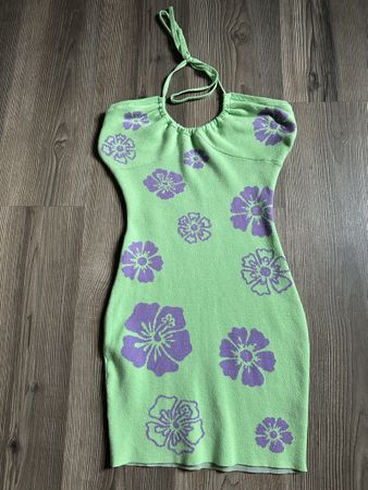 Sommerkleid Hawaii Style - grün lila - Gr. S/36