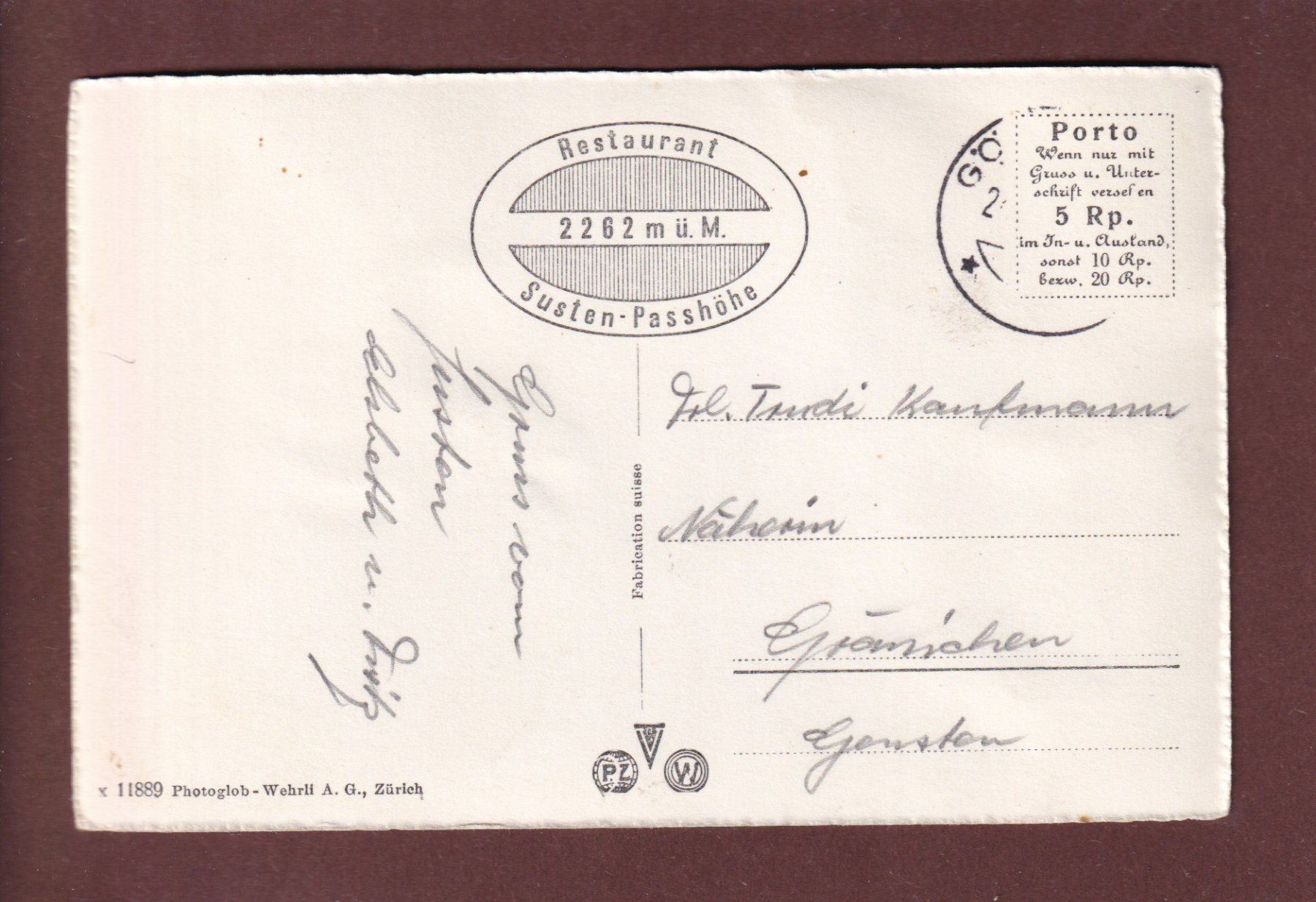 Cartoline postali: Restaurant SUSTEN-PASSHÖHE – Usato da Pully venduto da nicecards 1