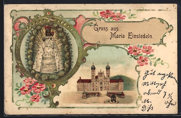 Cartoline postali: Präge-Lithographie Maria Einsiedeln, Gn – Usato da Berlin venduto da bartko-reher