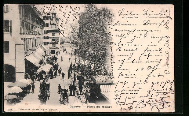 Cartoline postali: AK Genéve, Place du Molard, 1900 – Usato da Berlin venduto da bartko-reher