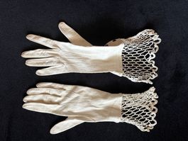 Antike Jugendstil Leder Handschuhe mit Spitze