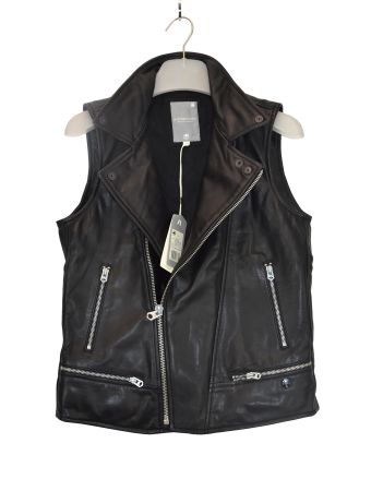 G-STAR RAW Damen Leder Gilet Vinferre Biker schwarz/Gr. S
