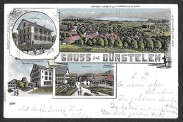 Dürstelen Lithografie Postablage Schulhaus Dorfpartie etc.