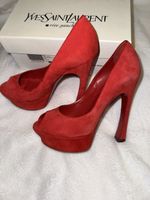 YSL Red Suede Peep-Toe Heels, Size 38 - Stunning!👠💃 (50)