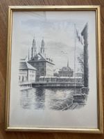 Radierung Grossmünster Zürich Limmat 1959 Willy Kaufeisen ✅
