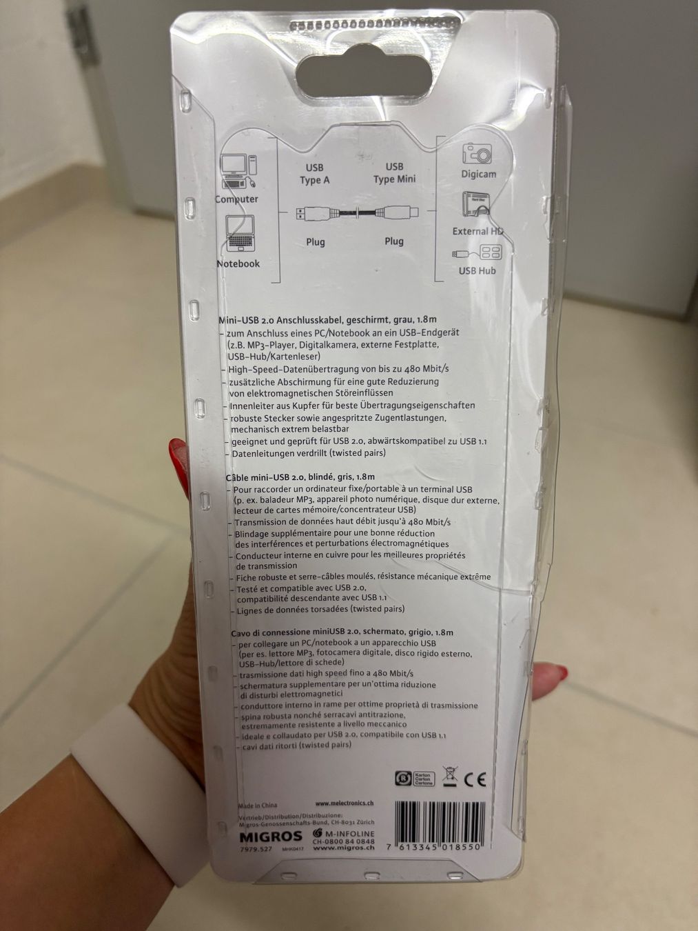 Cavi: Neues Mini USB 2.0 Kabel, 1.8m - Top Zustand – Usato da Basel venduto da Tierschutz-Flohmi 2