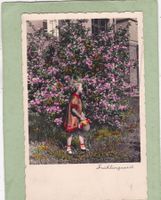 Kitsch Kind Blumen Strauch Frühlingszeit 1940