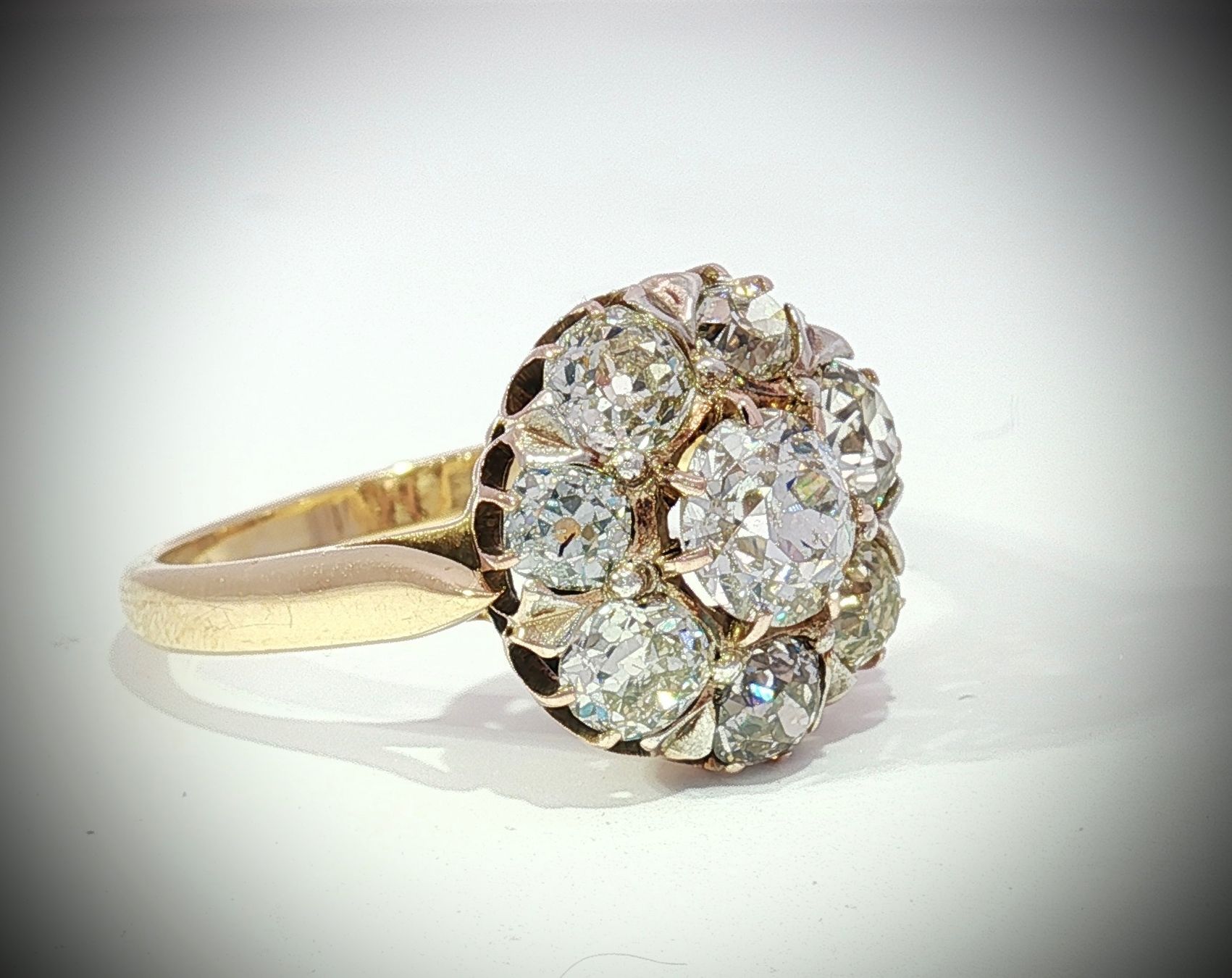 Anelli: Antik Altschliff Diamant Cluster Ring 750 Gold – Usato da Embrach venduto da estzeh1 1