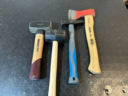 Hammer- und Beil-Set 5-teilig, gemischt, Holzgriffe