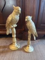 2x Papagei Kakadu Dekofigur Gold – ca. 32 & 40 cm