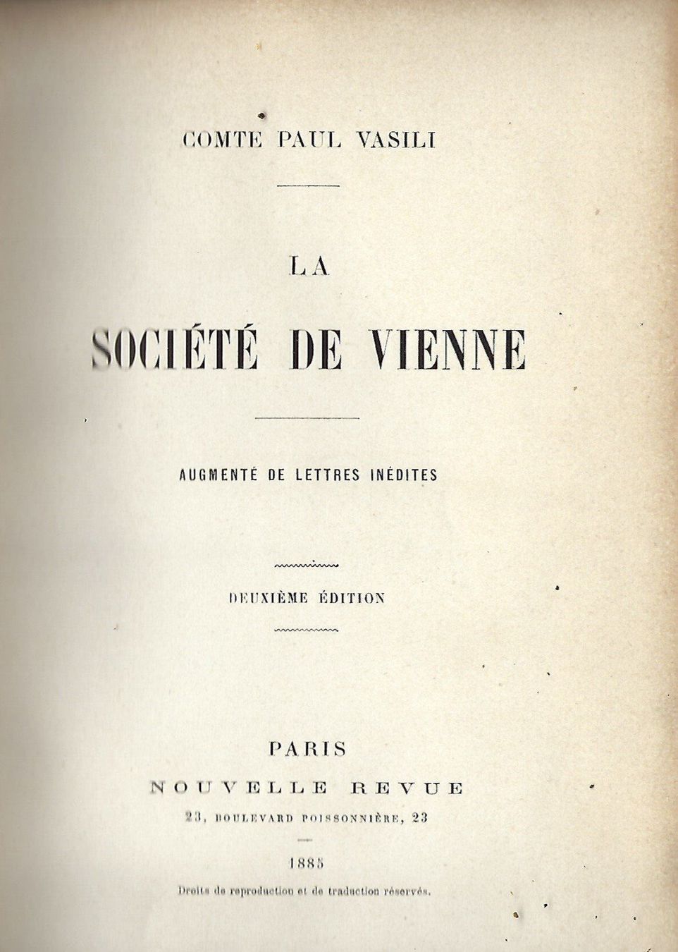 Giochi: La Société de Vienne, Compte Paul Vasili – Usato da Luzern venduto da Einh0rn