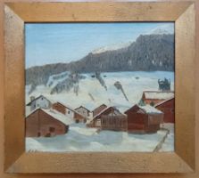 E.A. Guinard Vercorin 1940 Ölbild Winterdorf Schweiz