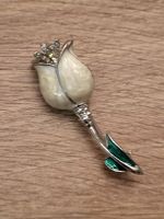 Weisse Vintage Tulpe Brosche mit Strass