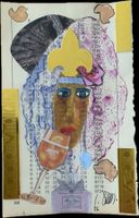 Original Mischtechnik/Collage auf Buchseite / Outsider Art