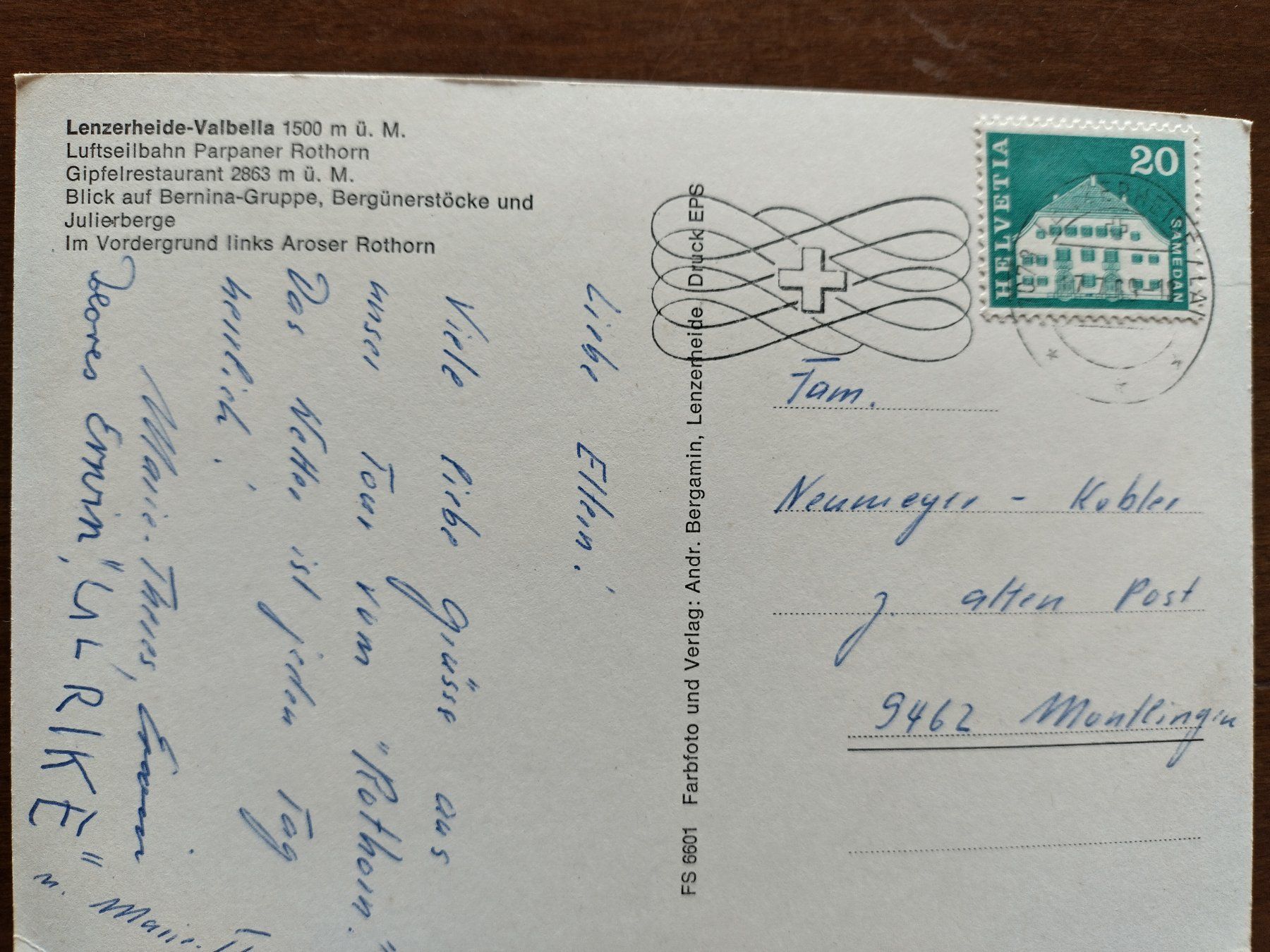 Cartoline postali: Ansichtskarte Lenzerheide-Valbella 1500m.ü.M, gel. 1969 – Usato da Wildhaus venduto da Hukwildhaus 1