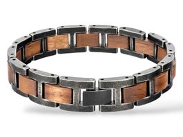 HERREN GLIEDER ARMBAND EDELSTAHL HOLZ USED STYLE EDEL