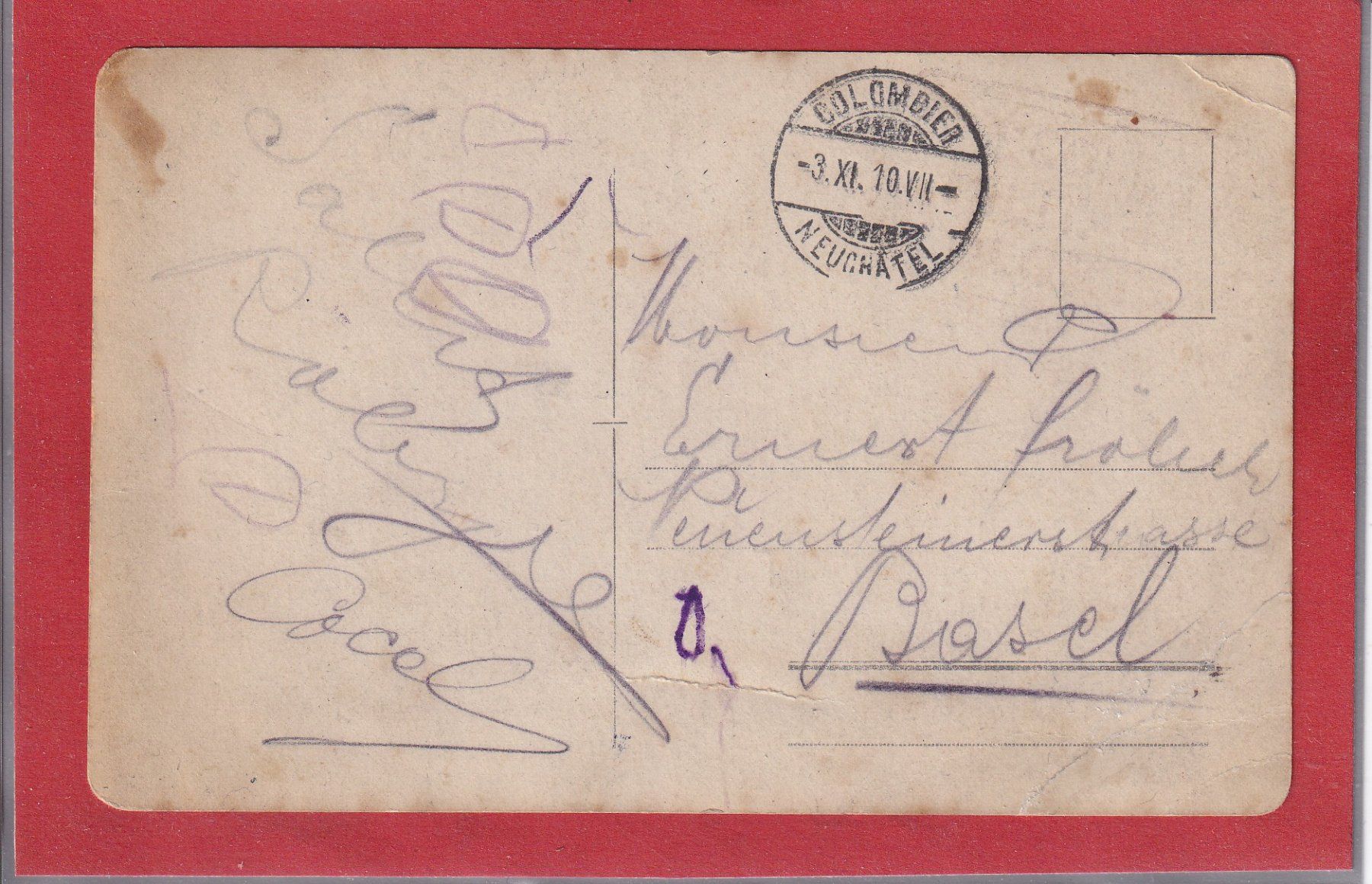 Cartoline postali: Groupe de Postiers - Colombier - 1910 – Usato da Orvin venduto da Pyaeschli 1