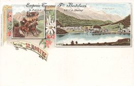 Gruss St. Moritz GR Litho Postkutsche Panorama
