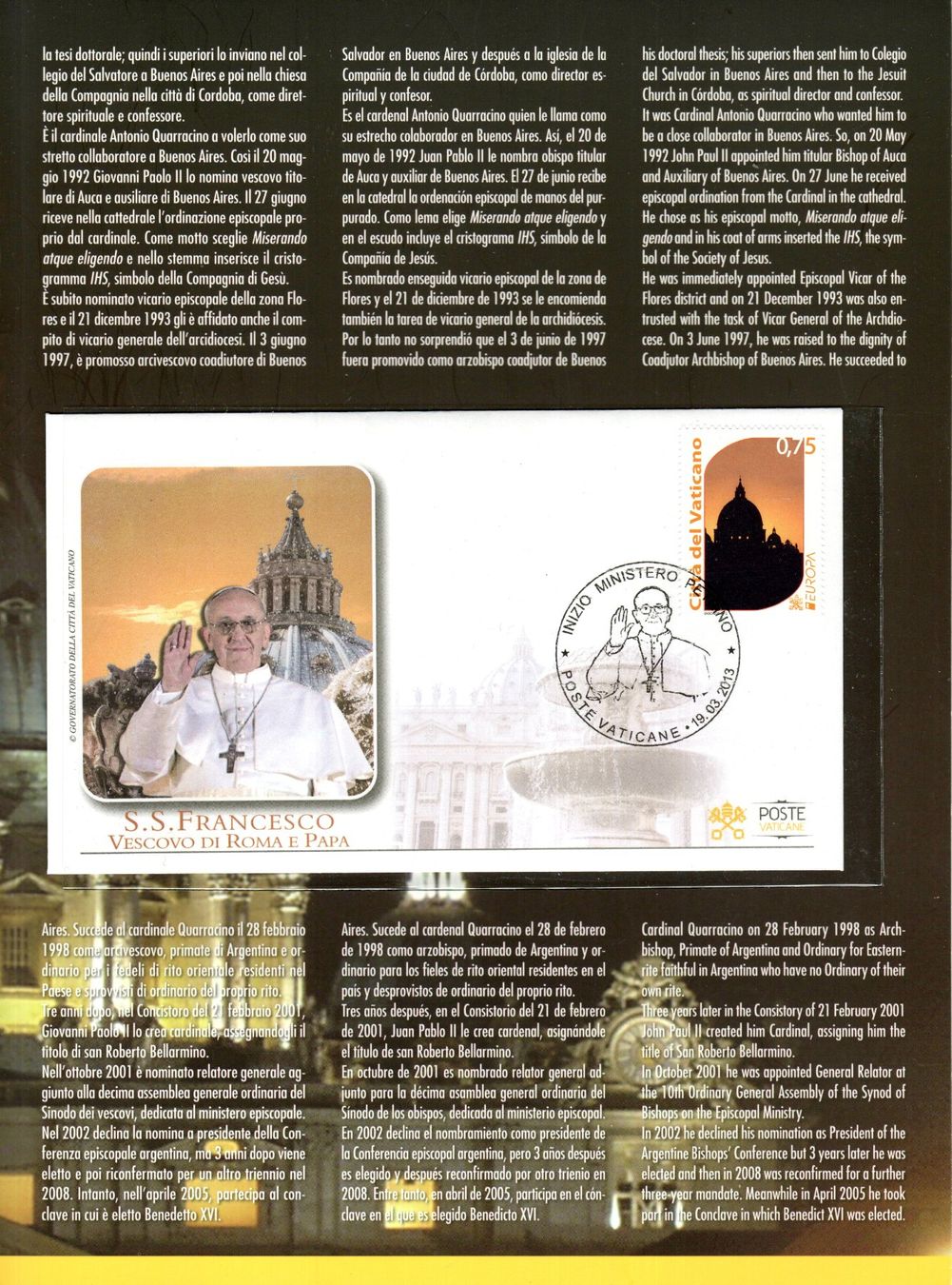 Alle Briefmarken: 2013 Poste Vaticane Sua Santità Francesco – Gebraucht aus Stein am Rhein von Huehnerhund 2