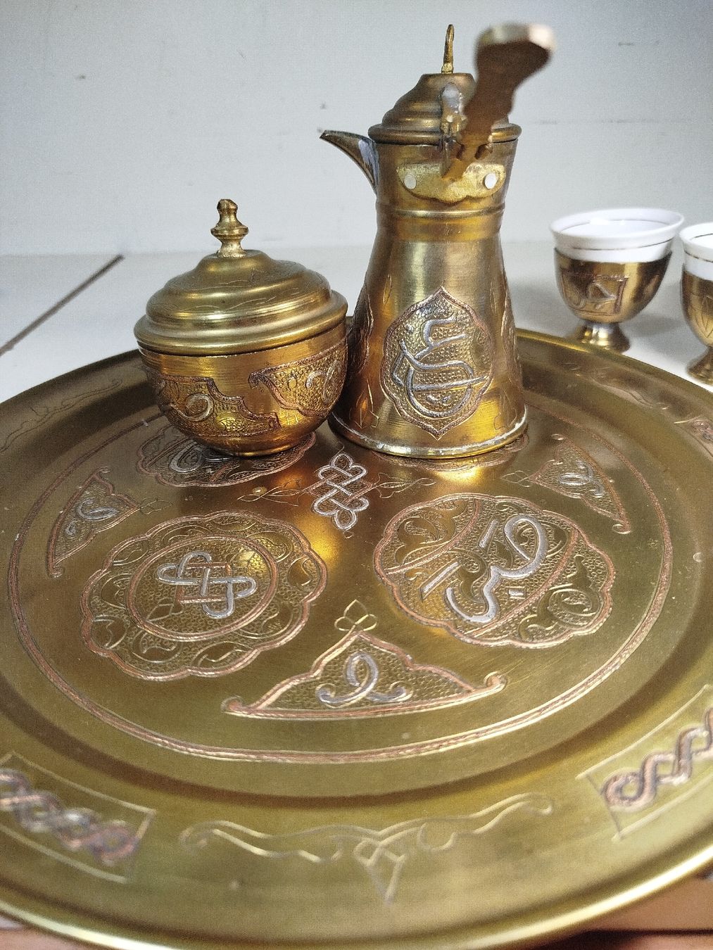 Set di piatti: Orientalisches Kaffee-Set, Messing mit Tablett,Vintage!(em8) – Usato da Künten venduto da Schnaepplihuus 4