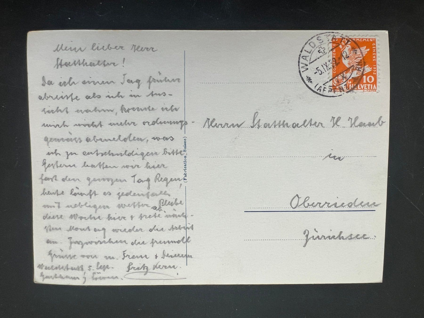 Ansichtskarten: Waldstatt 1932 Ansichtskarte   (V278) – Gebraucht aus Hinwil von Sidi4 1