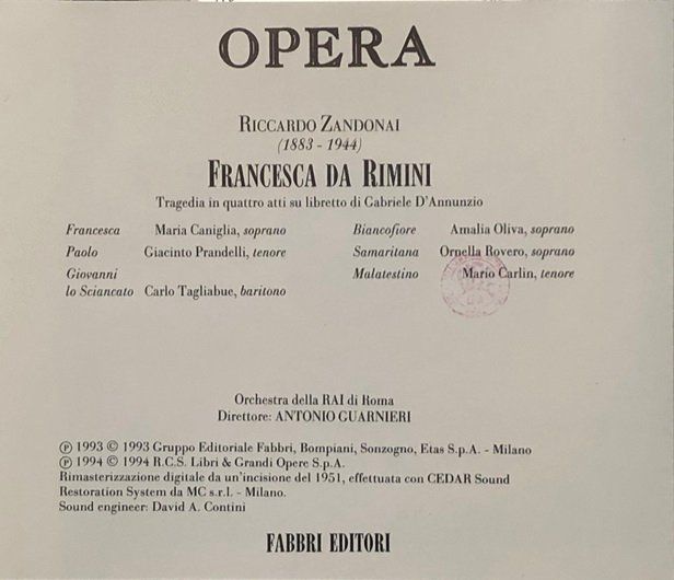 CDs: Zandonai - Francesca da Rimini – D'occasion à Grüningen par azulamarillo 1