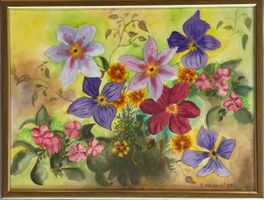 THEO ALBRECHT farbiges Blumenstillleben, signiertes Aquarell