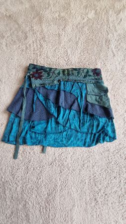 Boho-Volantrock, Blau/Türkis Kurzer Wickel-Stil-Rock