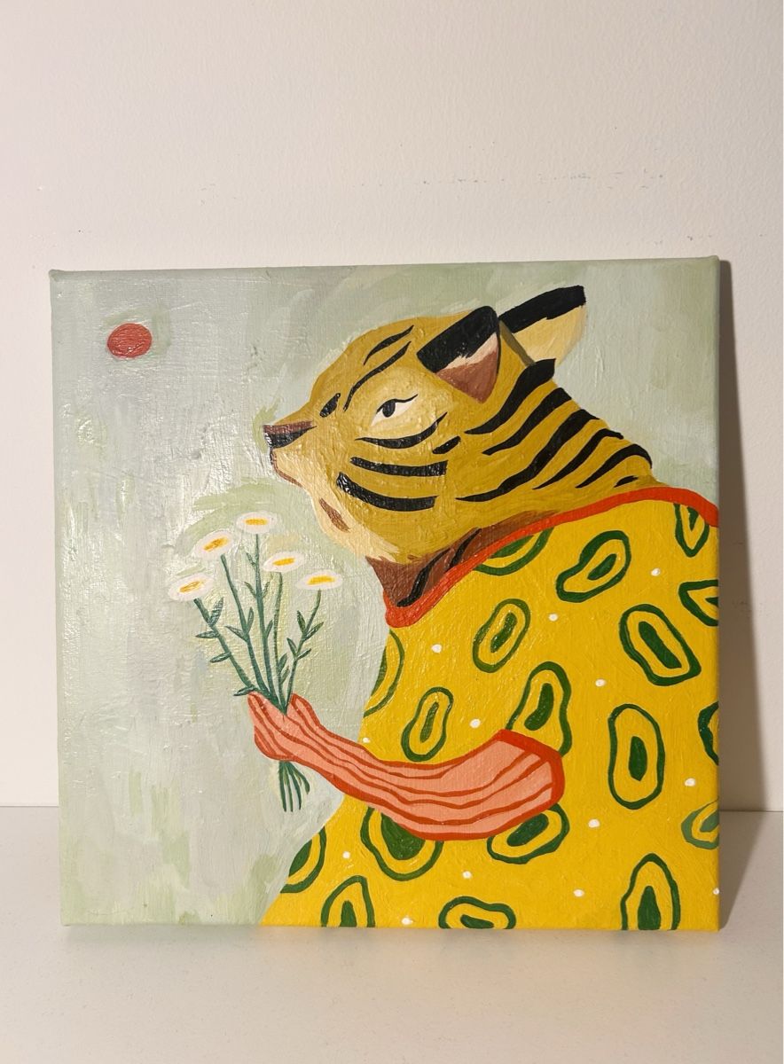 Dipinti: Ölgemälde "Tiger mit Gänseblümchen", Original Kunstwerk – Usato da Rapperswil SG venduto da so__lga 1
